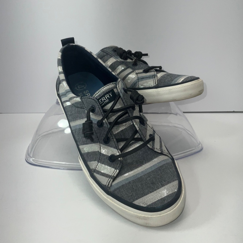 Sperry Sneakers Gray Striped Lace Up Casual Comfort Shoes Women's